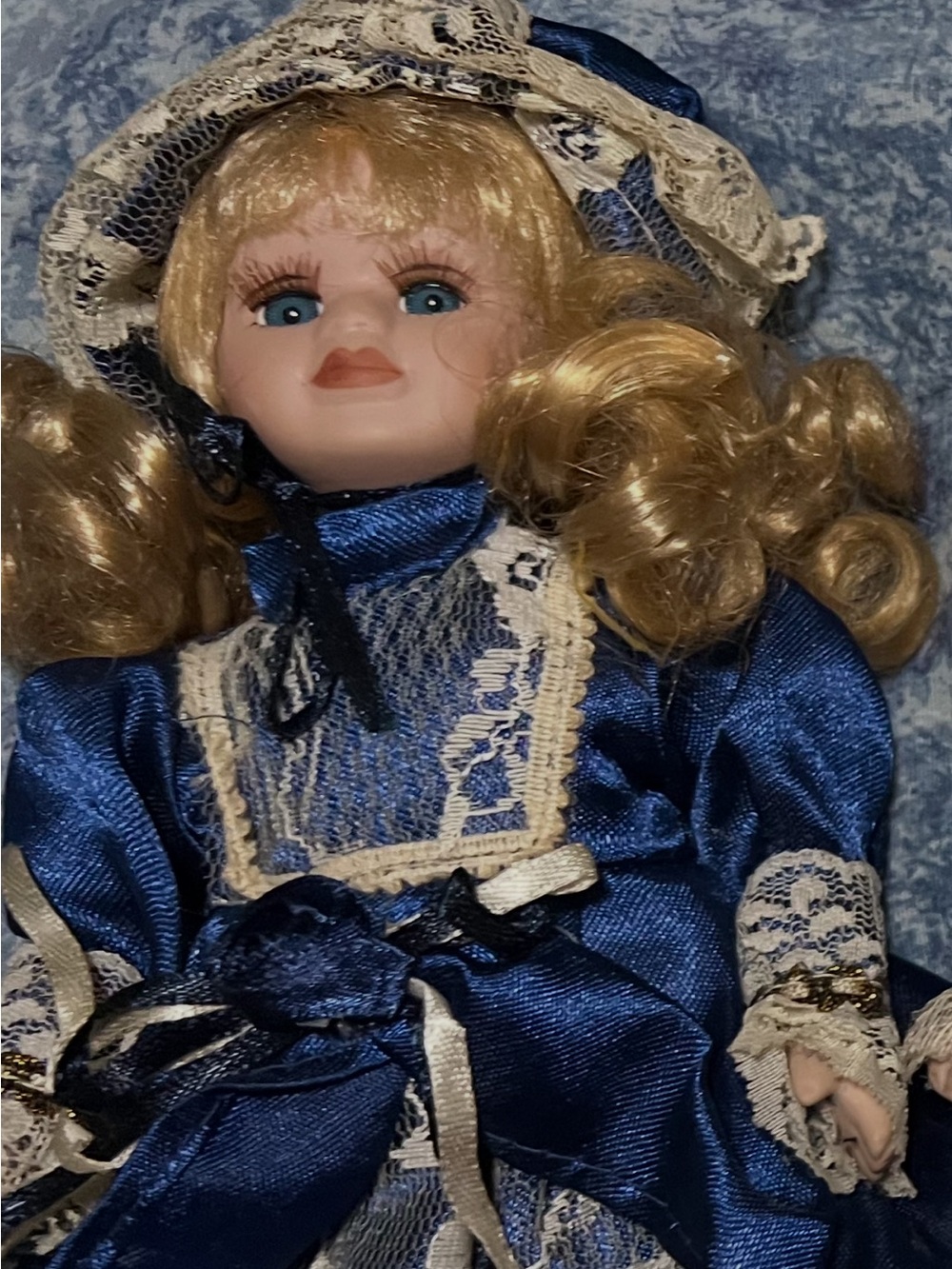 Vintage Victorian Porcelain Doll Blue Dress